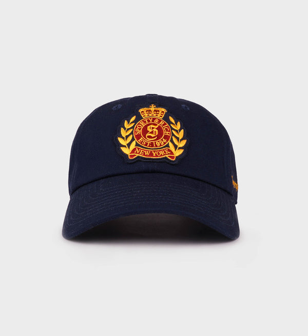 sporty & rich H&W Crest Hat - Navy/Ruby/Gold