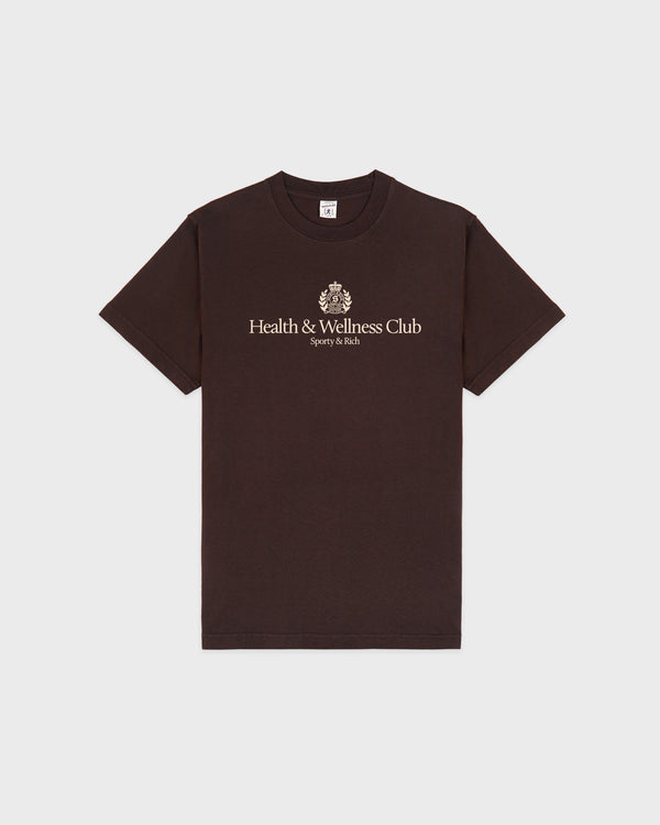 sporty & rich H&W Crest T-Shirt - Chocolate/Ecru