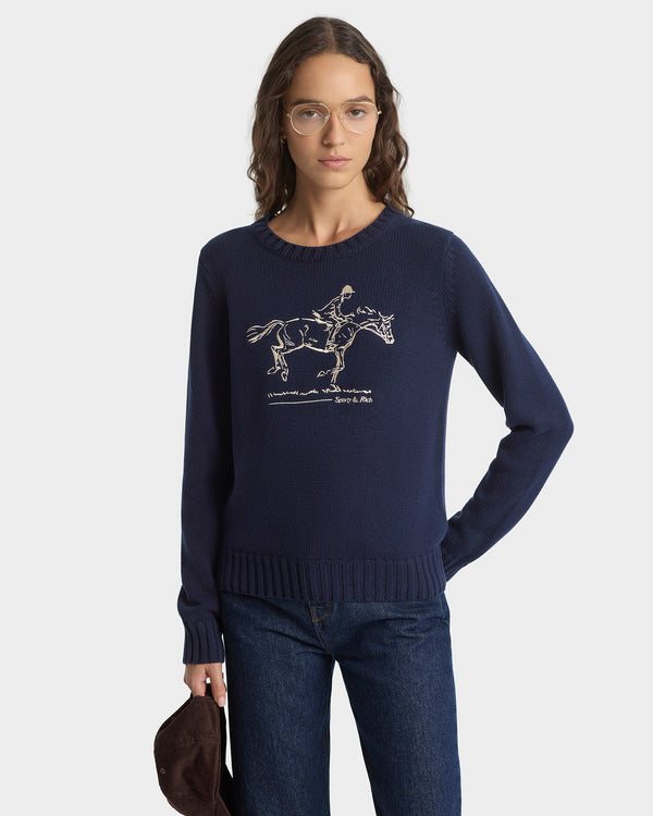 Sporty & Rich Horse Knitted Sweater - Navy