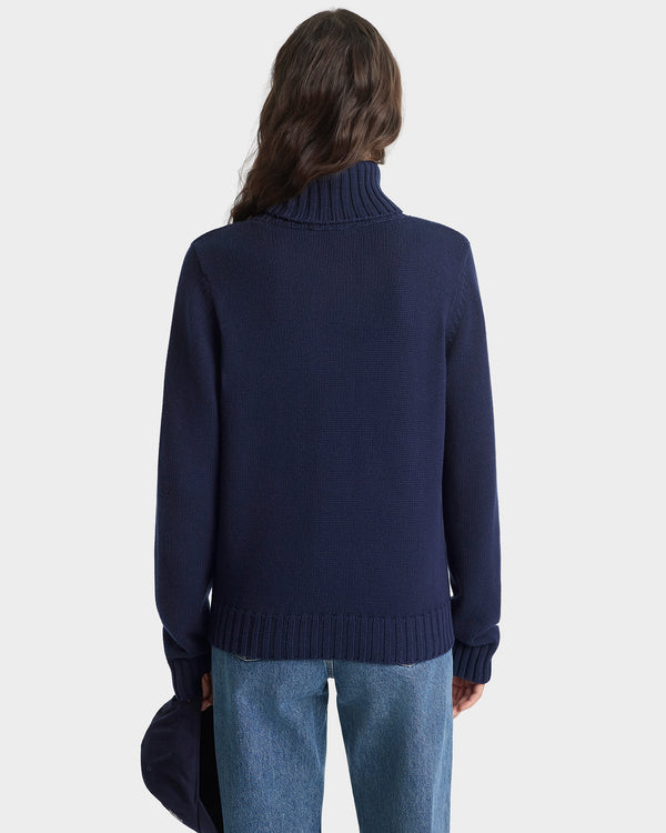 Sporty & Rich Horse Knitted Turtleneck - Navy/Ecru