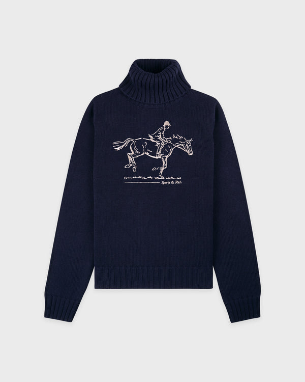 sporty & rich Horse Knitted Turtleneck - Navy/Ecru