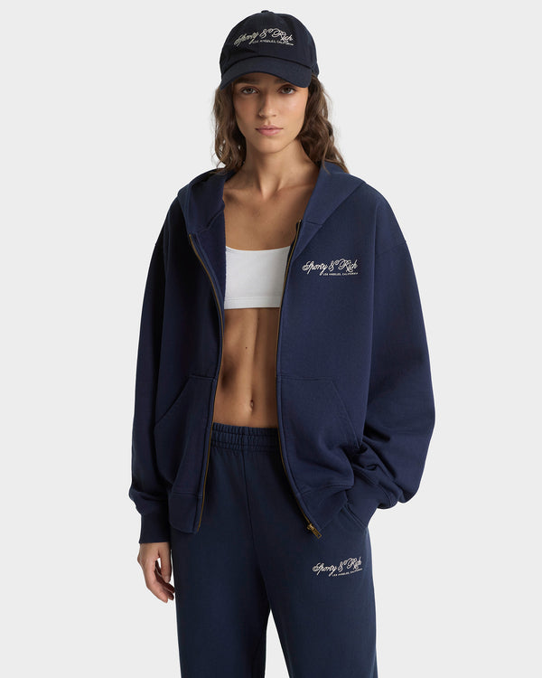 Sporty & Rich International Zip Hoodie - Navy