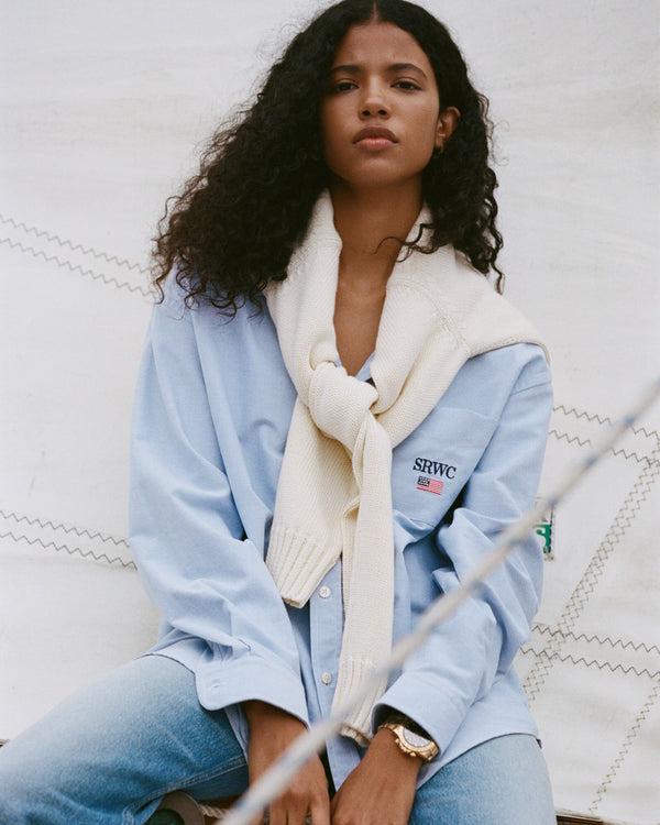 Sporty & Rich Nautical Oversized Oxford Shirt - Blue