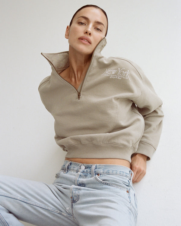 Sporty & Rich NY 94 Quarter Zip - Elephant/White