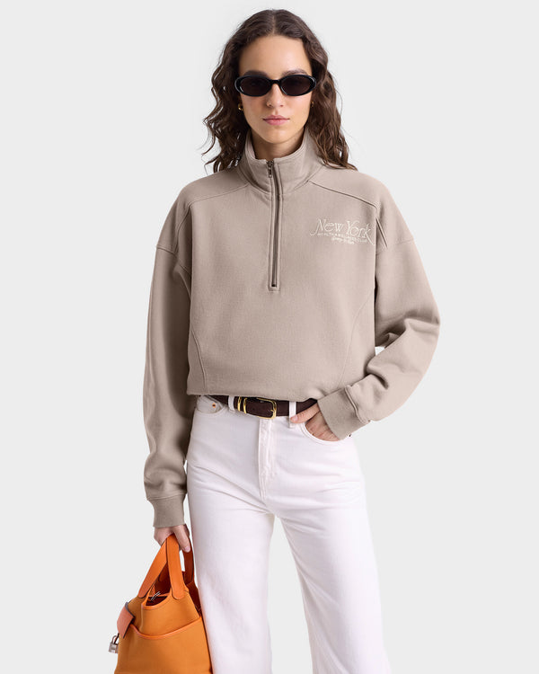 Sporty & Rich NY 94 Quarter Zip - Elephant/White