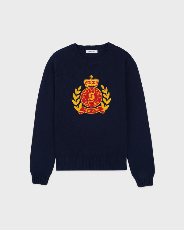 sporty & rich NY Crest Knitted Sweater - Navy