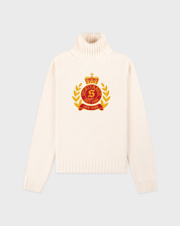 sporty & rich NY Crest Knitted Turtleneck - Ecru