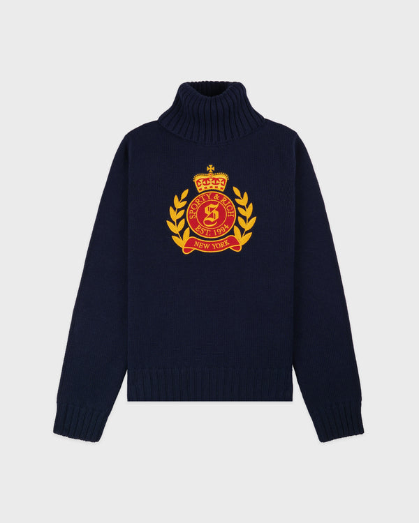 sporty & rich NY Crest Knitted Turtleneck - Navy