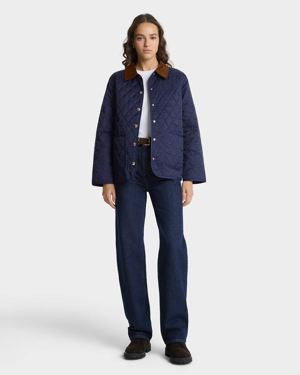 Sporty & Rich NY Crest Nylon Quilted Jacket - Navy/Tan