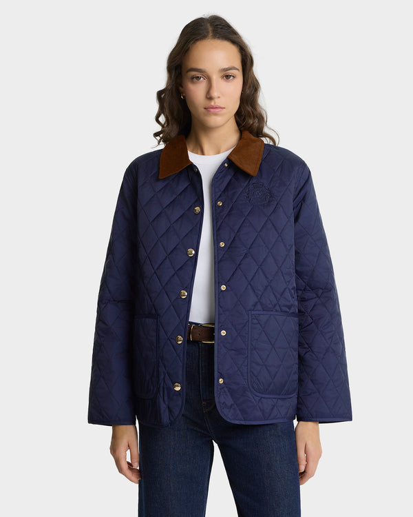 Sporty & Rich NY Crest Nylon Quilted Jacket - Navy/Tan