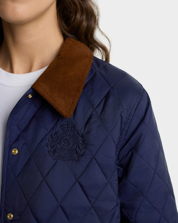 Sporty & Rich NY Crest Nylon Quilted Jacket - Navy/Tan