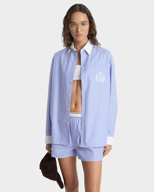 Sporty & Rich NY Crest Oversized Shirt - Navy Stripe