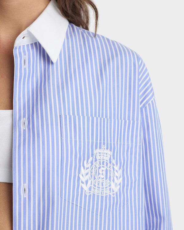 Sporty & Rich NY Crest Oversized Shirt - Navy Stripe