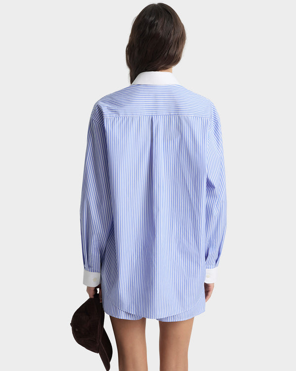 Sporty & Rich NY Crest Oversized Shirt - Navy Stripe