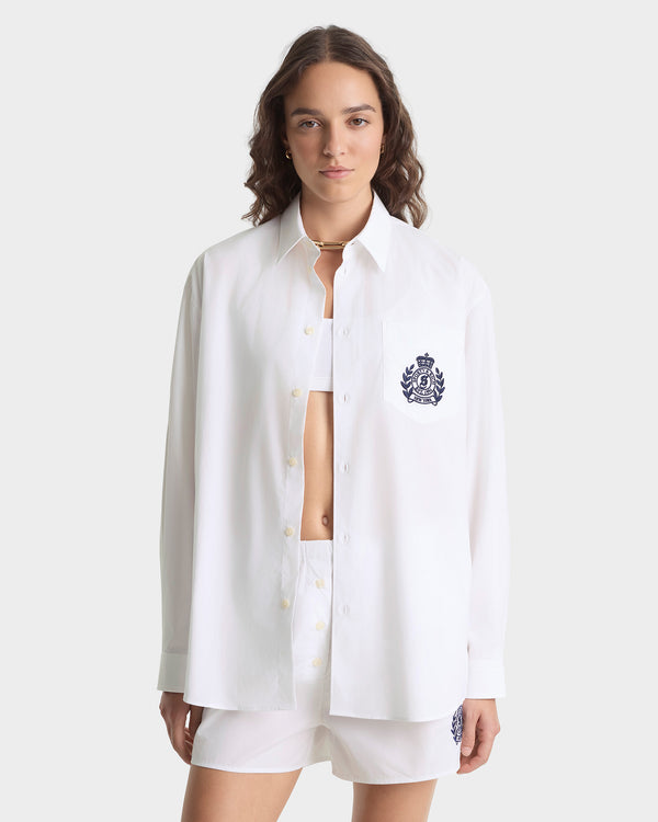 Sporty & Rich NY Crest Oversized Shirt - White/Navy