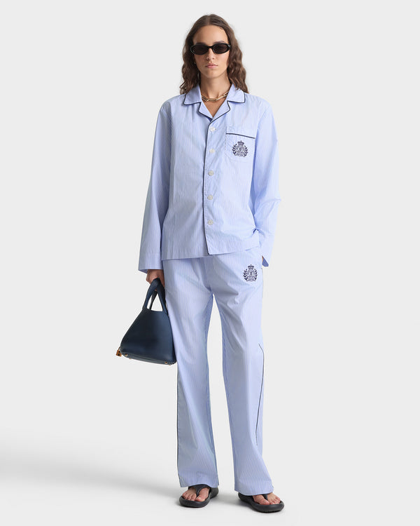 Sporty & Rich NY Crest Pyjama Shirt - Blue Stripe
