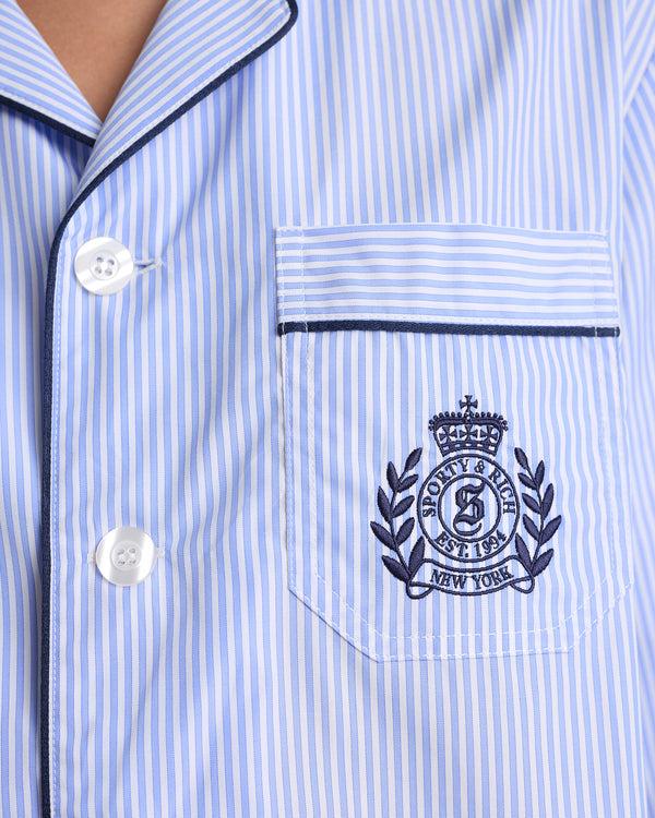 Sporty & Rich NY Crest Pyjama Shirt - Blue Stripe