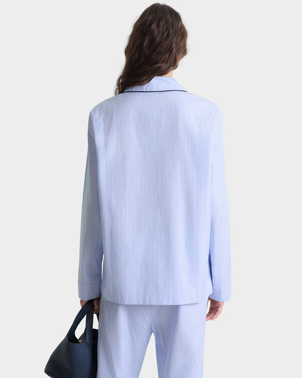 Sporty & Rich NY Crest Pyjama Shirt - Blue Stripe