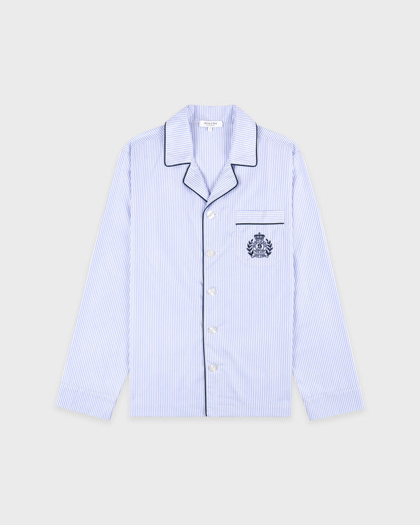 sporty & rich NY Crest Pyjama Shirt - Blue Stripe