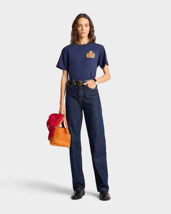 Sporty & Rich NY Crest T-Shirt - Navy/Gold