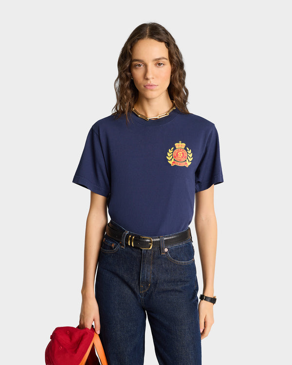 Sporty & Rich NY Crest T-Shirt - Navy/Gold