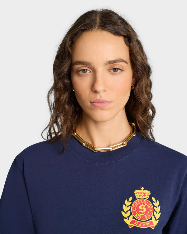 Sporty & Rich NY Crest T-Shirt - Navy/Gold