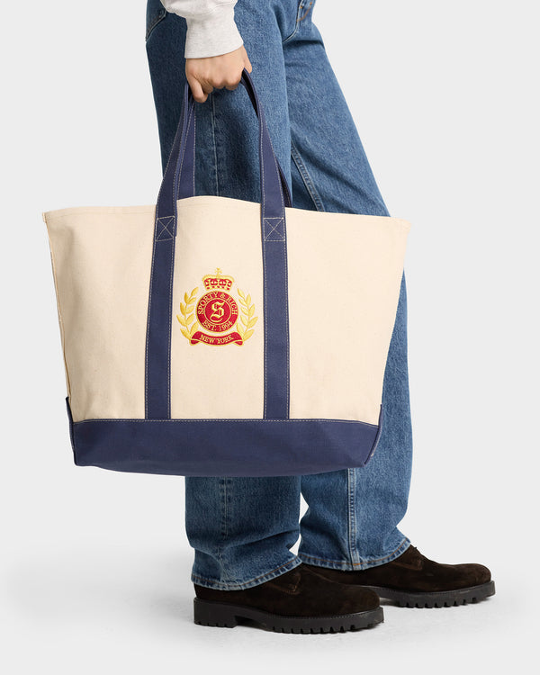 Sporty & Rich NY Crest Tote Bag - Natural/Navy/Gold