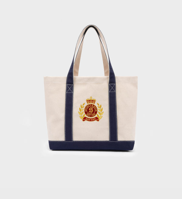 sporty & rich NY Crest Tote Bag - Natural/Navy/Gold