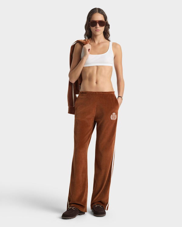 Sporty & Rich NY Crest Velour Sweatpant - Tobacco/Ecru