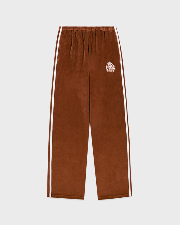 sporty & rich NY Crest Velour Sweatpant - Tobacco/Ecru