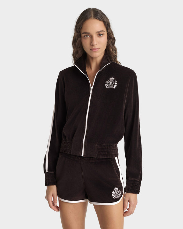 Sporty & Rich NY Crest Velour Track Short - Chocolate