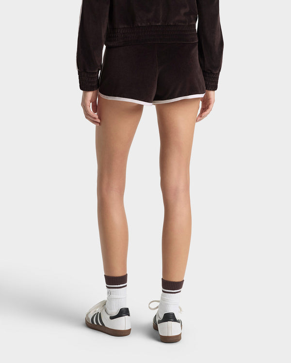 Sporty & Rich NY Crest Velour Track Short - Chocolate