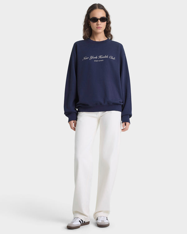 Sporty & Rich NY Health Club Crewneck - Navy/Ecru