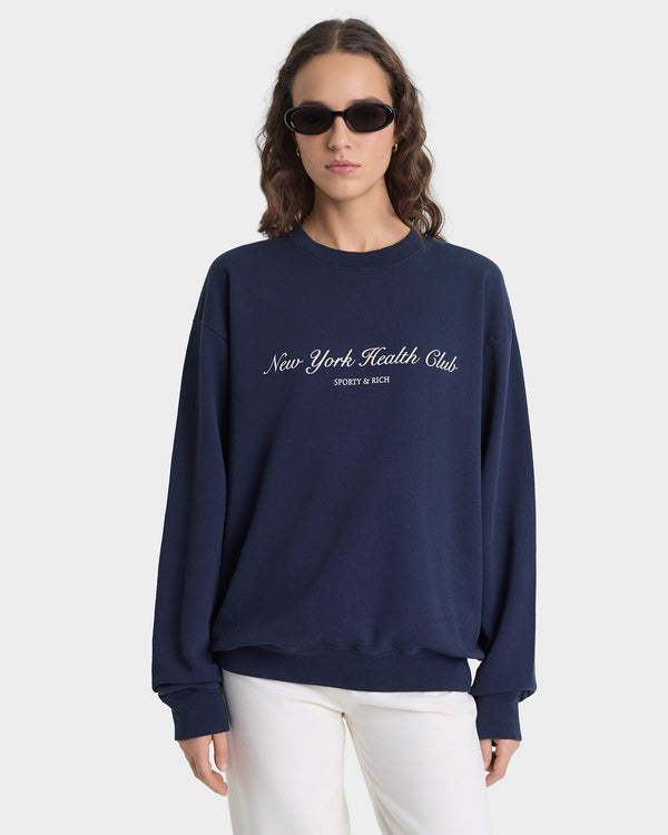 Sporty & Rich NY Health Club Crewneck - Navy/Ecru