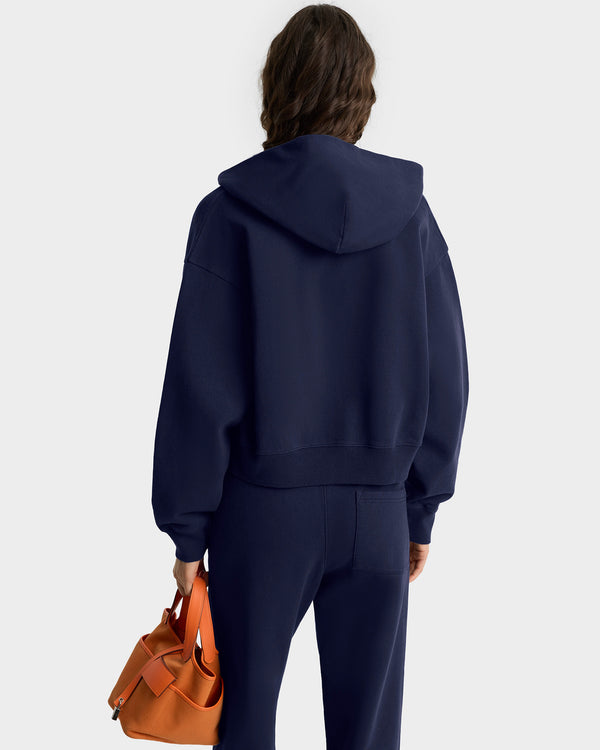 Sporty & Rich NY Tennis Club Cropped Zip Hoodie - Navy