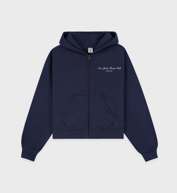 sporty & rich NY Tennis Club Cropped Zip Hoodie - Navy