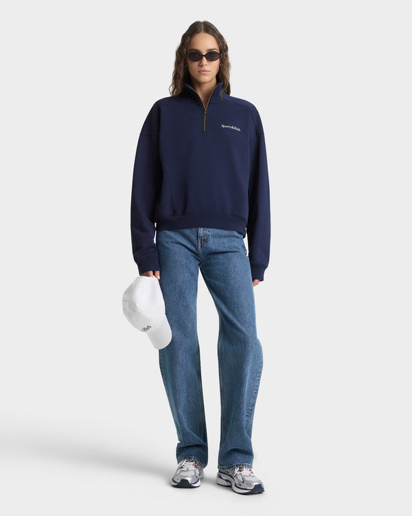 Sporty & Rich Play Tennis Quarter Zip - Navy/White