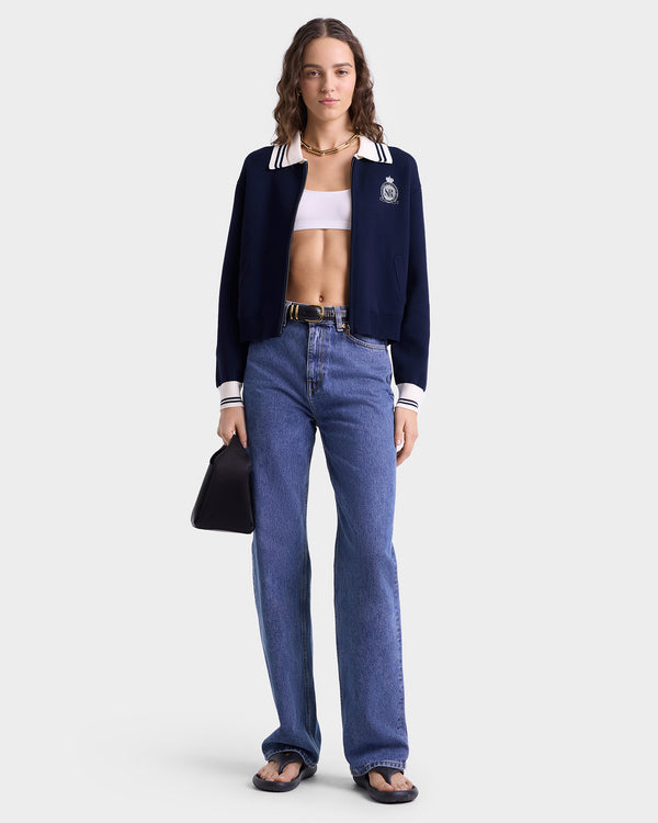 Sporty & Rich Royal Club Zipped Cardigan - Navy/White