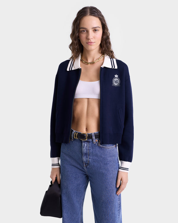 Sporty & Rich Royal Club Zipped Cardigan - Navy/White