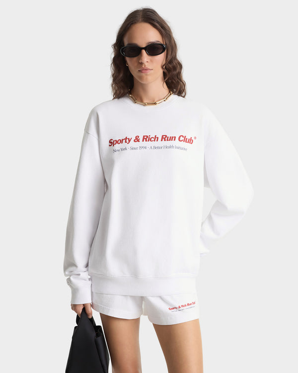 Sporty & Rich Run Club Crewneck - White/Ruby