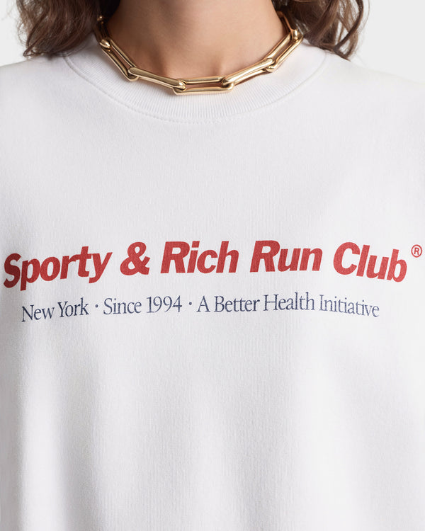 Sporty & Rich Run Club Crewneck - White/Ruby