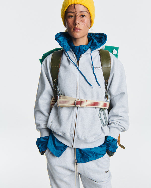 Sporty & Rich Run Club Zip Hoodie - Heather Gray/Black