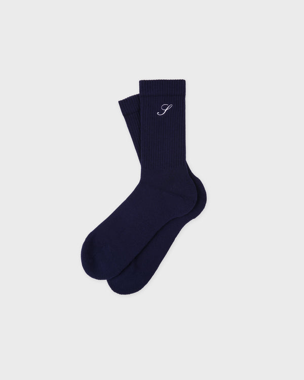 sporty & rich S Logo Wide Rib Cotton Socks - Dark Navy
