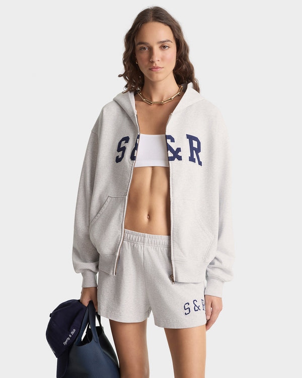 Sporty & Rich S&R Ivy Zip Hoodie - Heather Gray/Navy