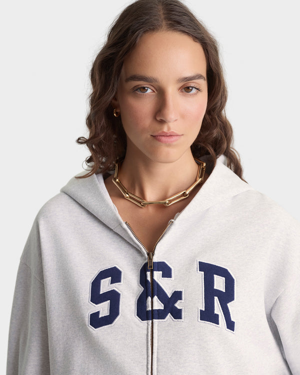 Sporty & Rich S&R Ivy Zip Hoodie - Heather Gray/Navy