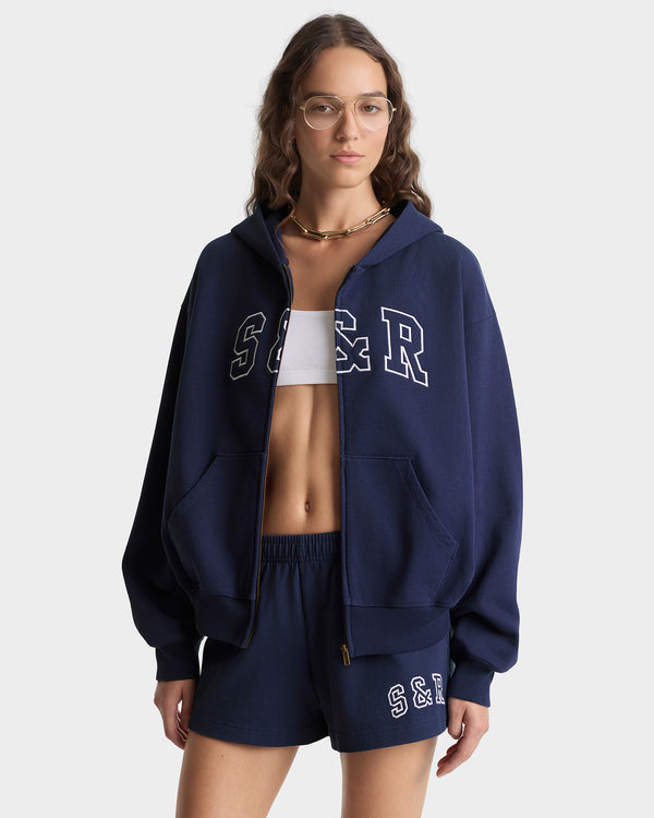 Sporty & Rich S&R Ivy Zip Hoodie - Navy/White