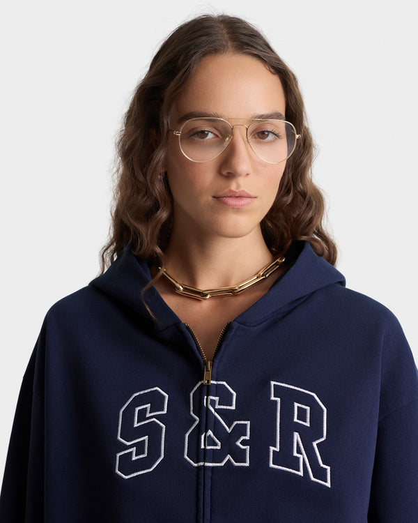 Sporty & Rich S&R Ivy Zip Hoodie - Navy/White