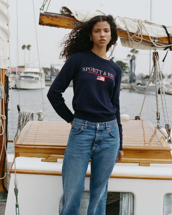 Sporty & Rich S&R Nautical Knitted Sweater - Navy
