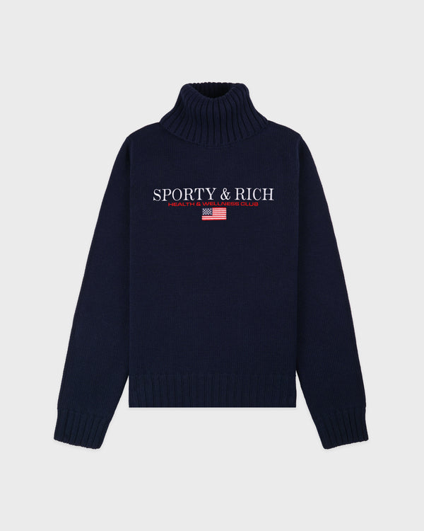 sporty & rich S&R Nautical Knitted Turtleneck - Navy