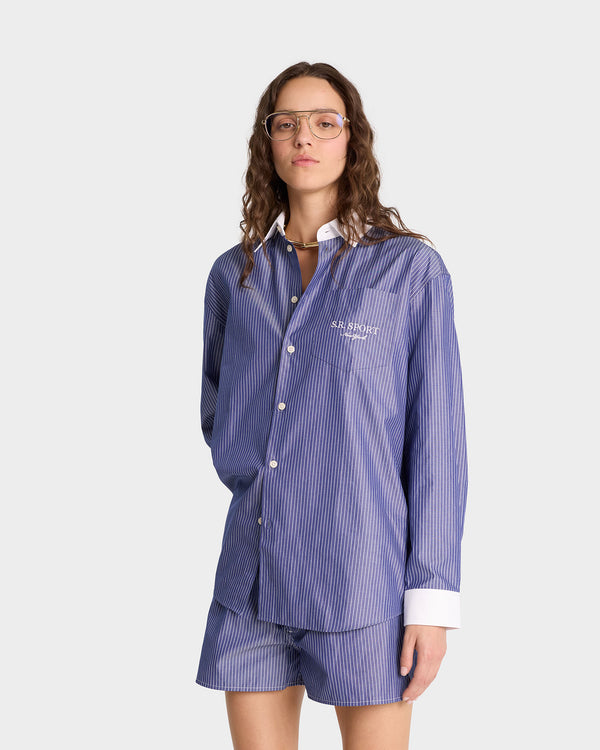 Sporty & Rich S.R. Sport Oversized Shirt - Navy/White